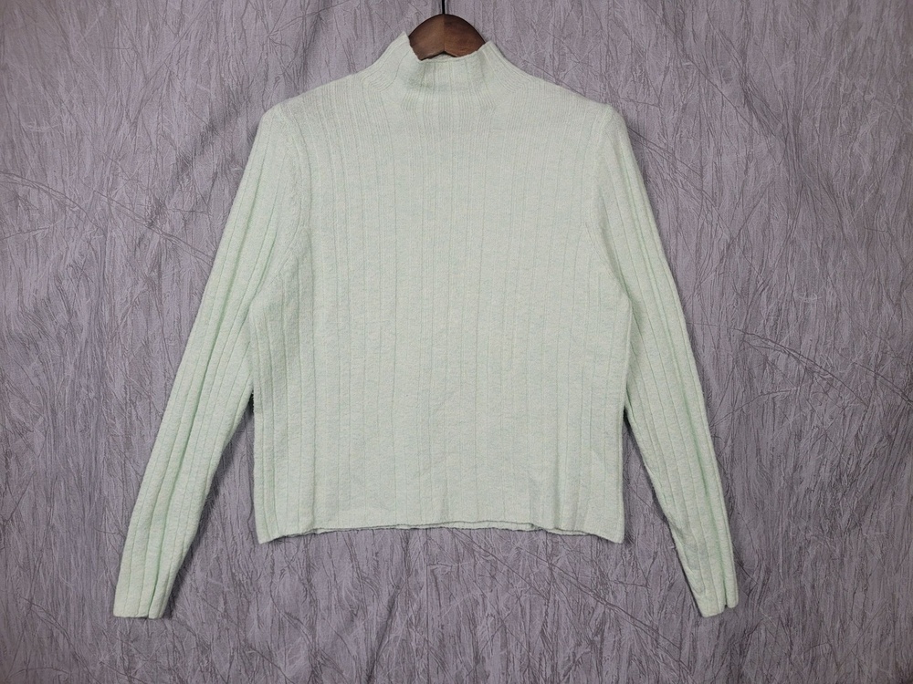 Calvin Klein Jeans Sweater Womens XL Green Mock Neck Ribbed Knit Long Sleeve